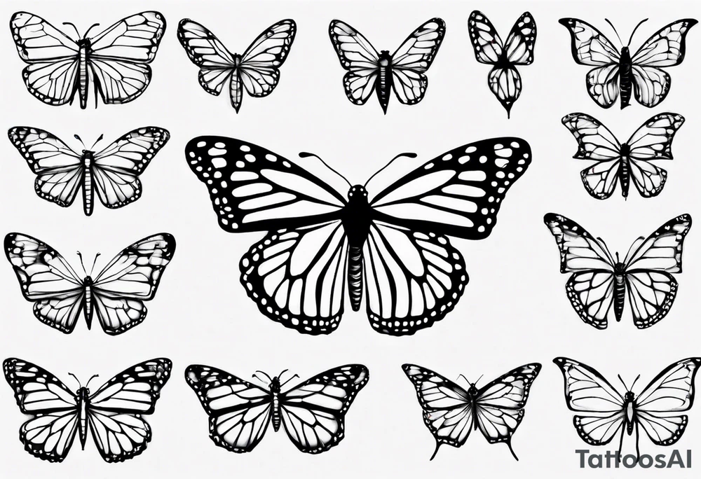 realistic monarch butterfly simple black outline landed on the ground with wings slightly closed tattoo idea