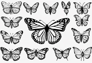 realistic monarch butterfly simple black outline landed on the ground with wings slightly closed tattoo idea