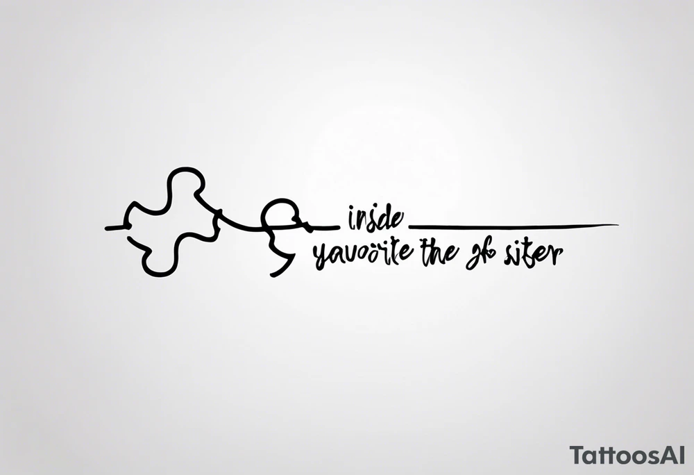 Puzzle Piece: A fine, clean outline with no shading, keeping the design light and elegant.
Handwritten Text: inside the puzzle piece, your sister’s words “to my favorite sister,” carefully preserving the integrity of her handwriting.
This will create a balanced, meaningful design that's simple yet full of emotion—perfect for a small ankle tattoo. tattoo idea