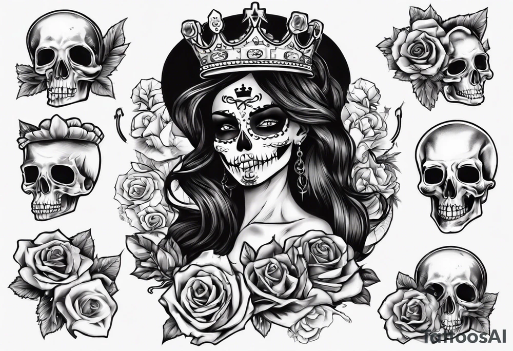 santa la muerta with money and crown
on the card tattoo idea