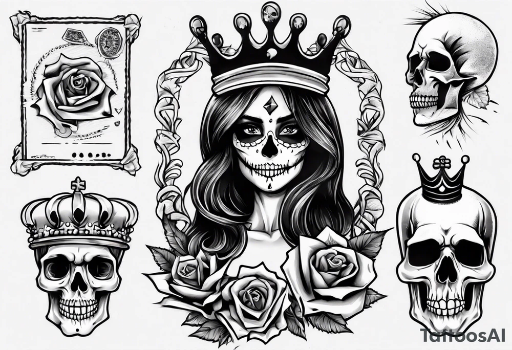 santa la muerta with money and crown
on the card tattoo idea