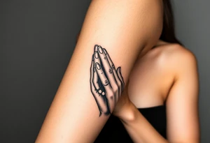 Chicano style woman with praying hands and rosary in hands tattoo idea