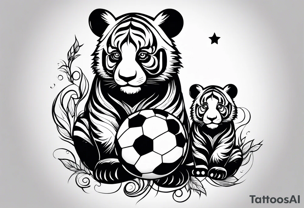 Baby panda and baby tiger passing a ball tattoo idea