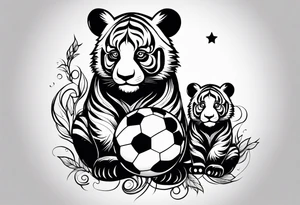 Baby panda and baby tiger passing a ball tattoo idea