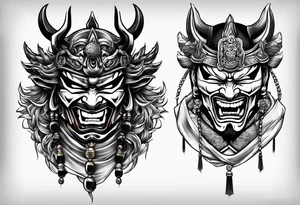 Japanese Samurai two Mask Tattoo Designs laugh and cry tattoo idea