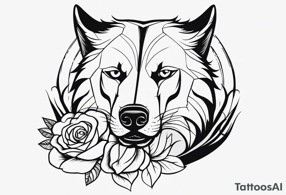 Lobo com uma rosa azul atravessada no olho direito tattoo idea