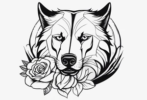 Lobo com uma rosa azul atravessada no olho direito tattoo idea