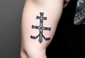 Realistic hockey stick made as a cross tattoo idea