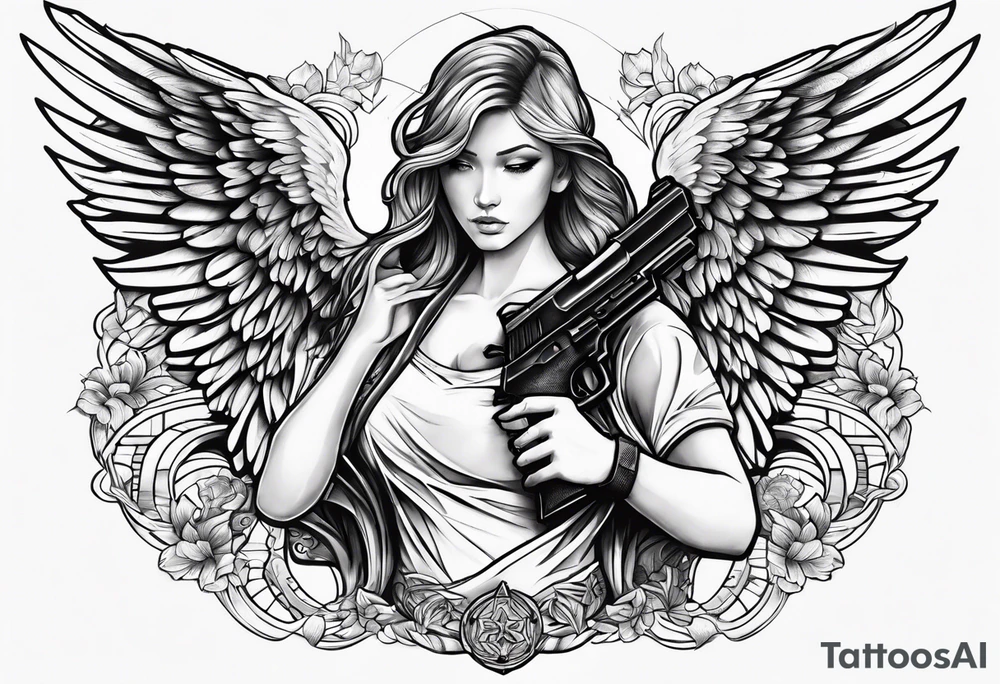 Angel with gun tattoo idea