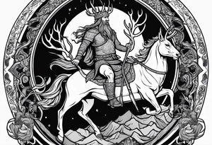 Nordic god Balder riding on a stag with a skull face tattoo idea