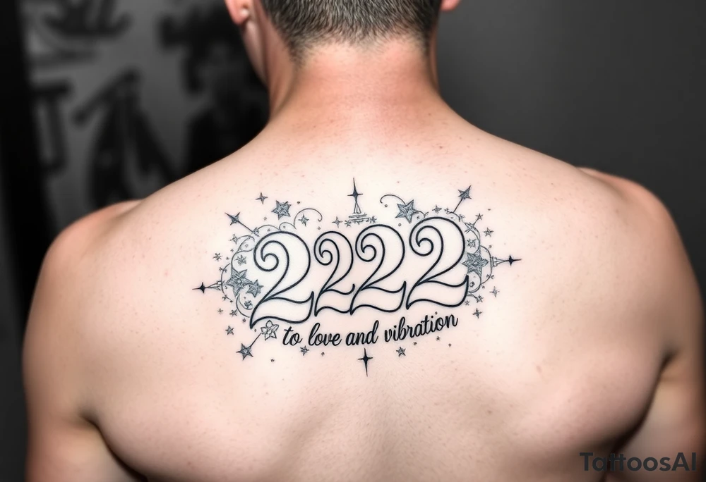 Bold 222 surrounded with love and stardust and vibration tattoo idea