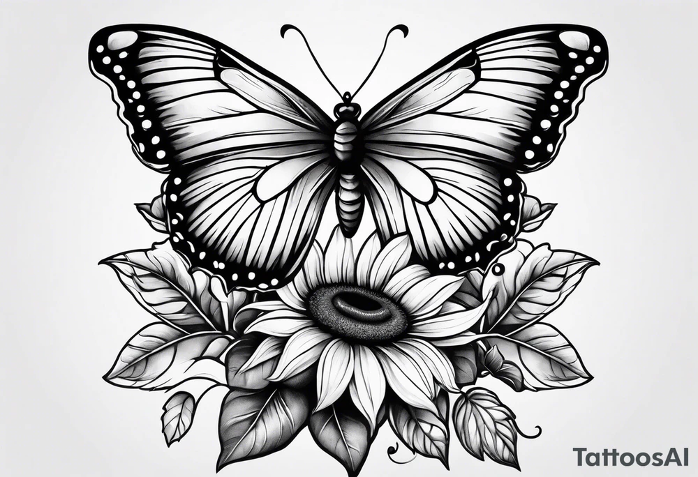 Sunflower and butterfly leg sleeve tattoo idea