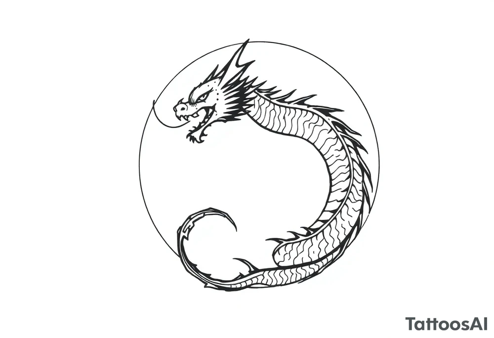 Beautiful asian dragon in the shape of a circle, eating its own tail tattoo idea