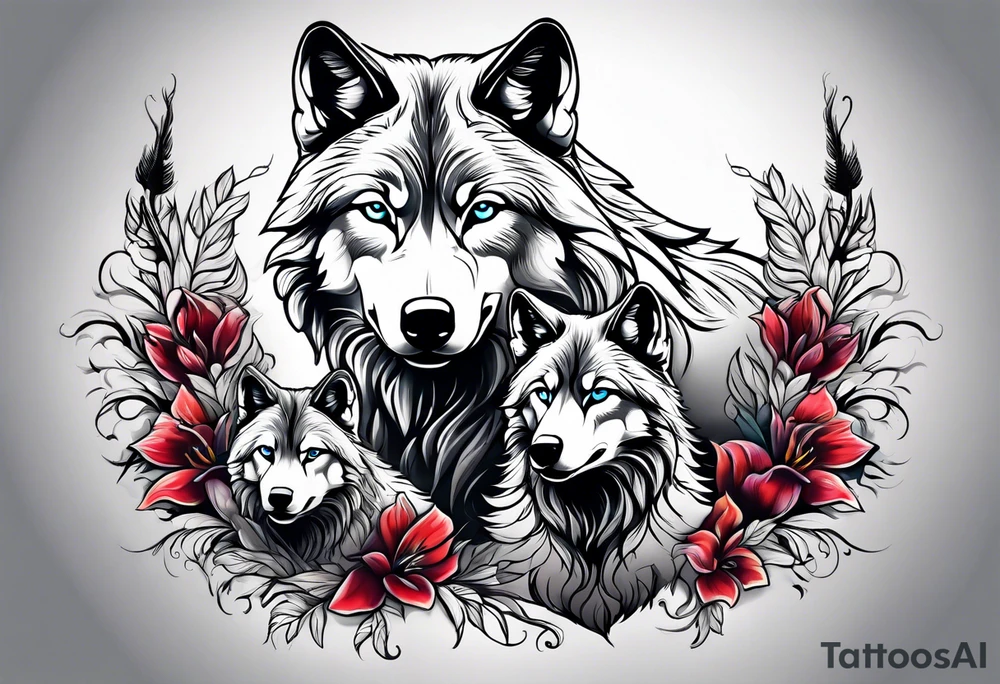 Wolf wit 2 cubs tattoo idea