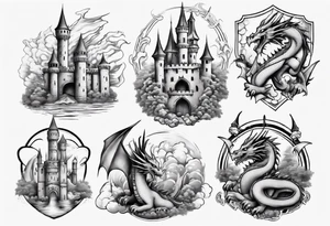dragons protecting a castle tattoo idea