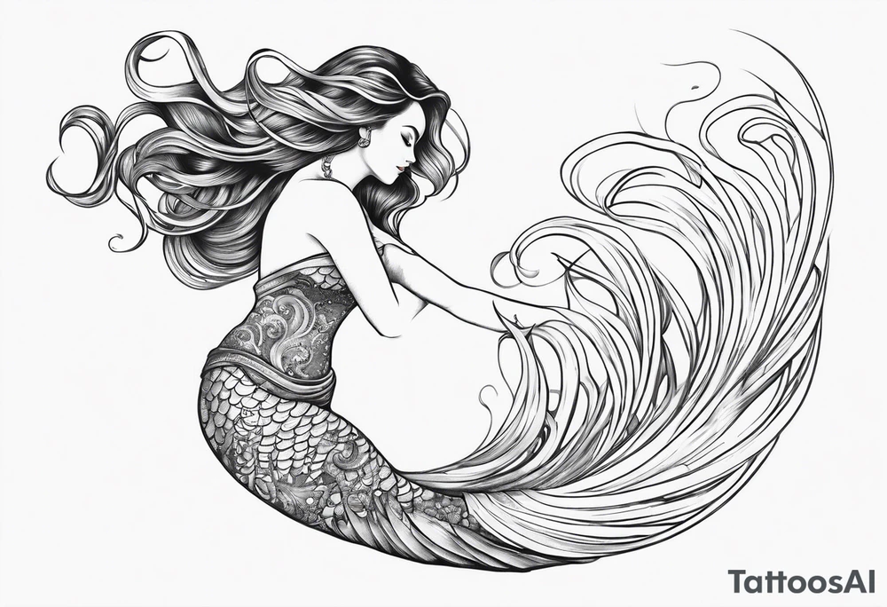 flowing mermaid tail with fan tip tentacles tattoo idea