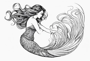 flowing mermaid tail with fan tip tentacles tattoo idea