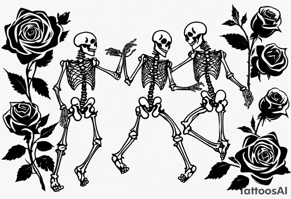 Dancing skeleton on a rose tattoo idea