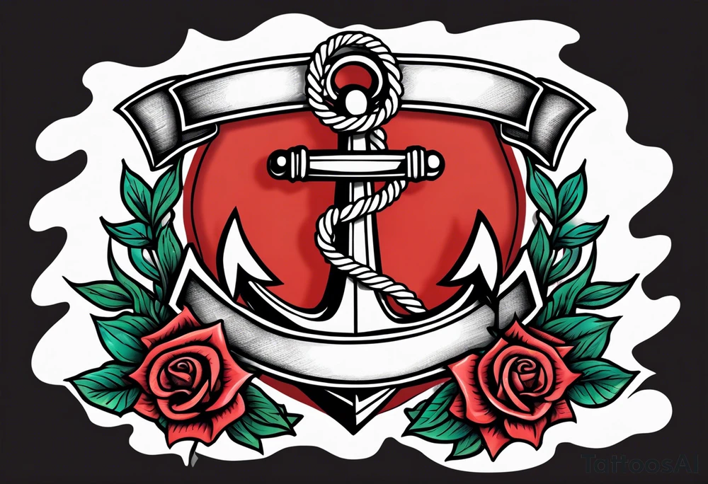 old school anchor with rope wrapped around anchor and banner across anchor tattoo idea