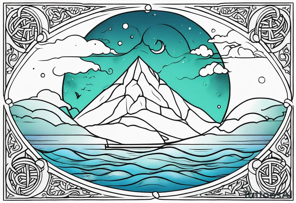 calm sea and Yggdrasill tattoo idea