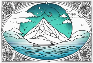 calm sea and Yggdrasill tattoo idea