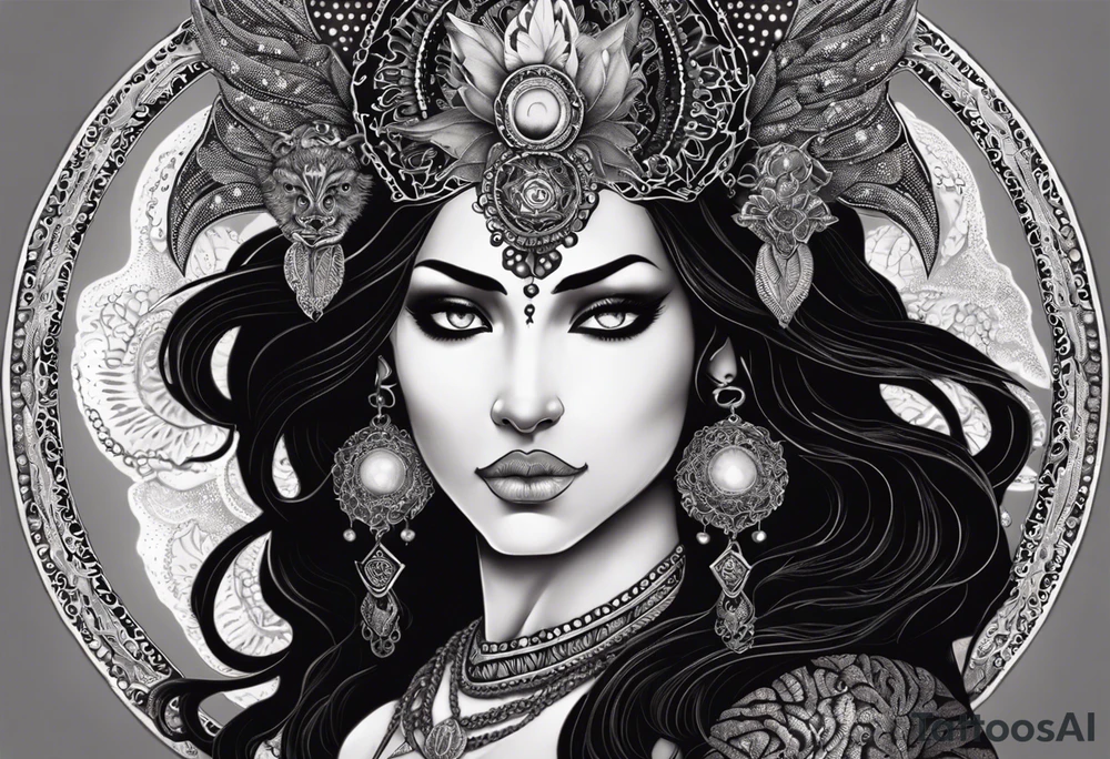black kali, goddess pirate, alien, angel, pachamama, valkrye, warrior, flying, skull, lotus azul, wing, eagle, zenza resonance, stars, 5D, anahata chakra, death, durga, riding on a tiger, flying lady, kundalini, chest tatoo, samuri, rebel,serpent tattoo idea