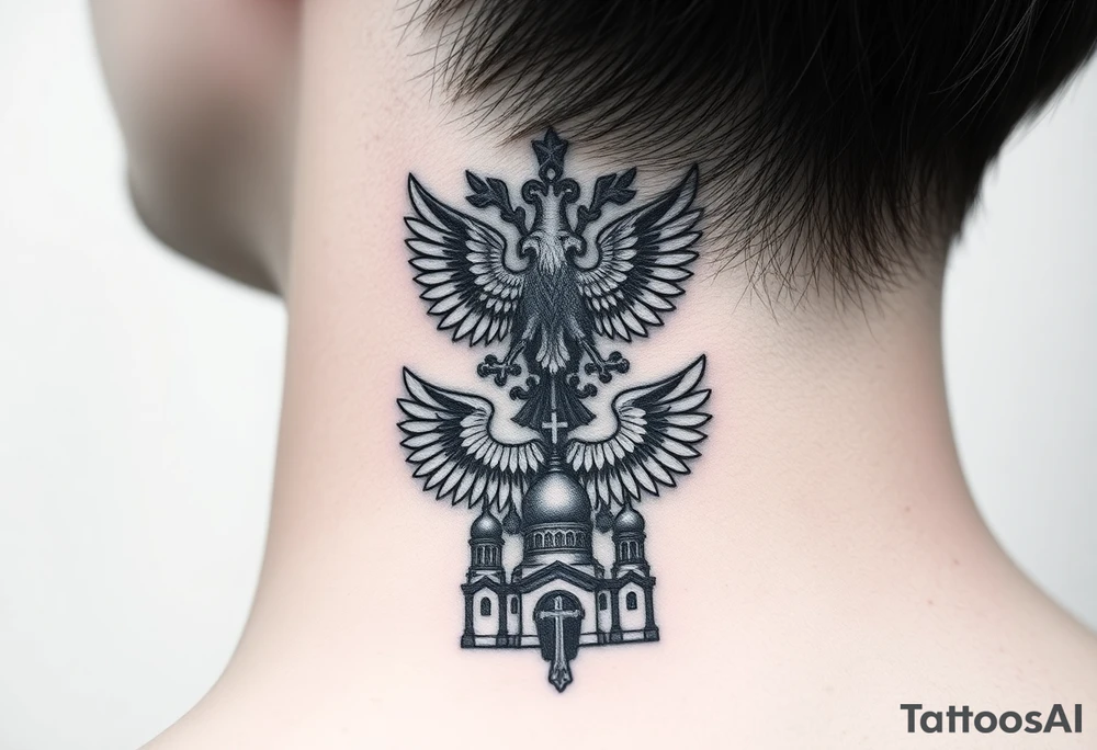 Top: Russian star 
Middle: russian double-headed eagle coat of arms
Bottom: Orthodox church dome with a cross tattoo idea
