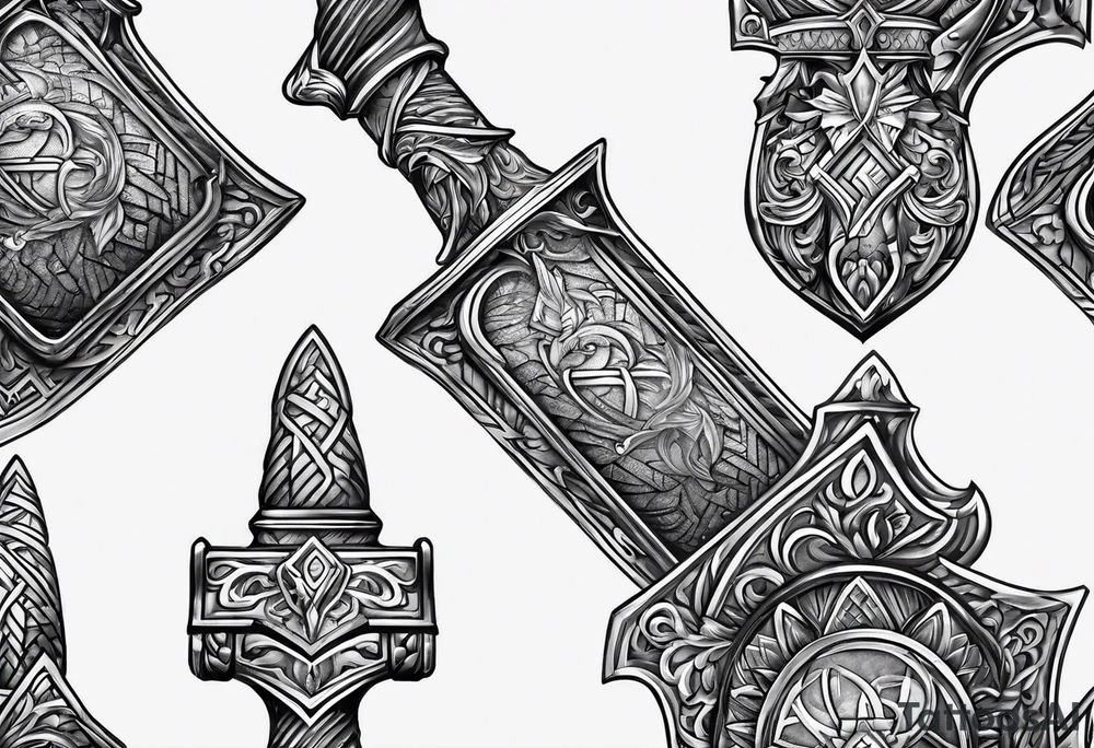 Valhalla sword stairs axe tattoo idea