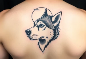 make a small tattoo of the face of a husky white with brown looking at the moon tattoo idea