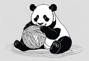 Playful panda interacting with a ball of yarn tattoo idea