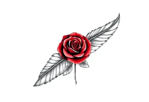 TWO FEATHERS TOGETHER WITH A ROSE WITH SERGE WRITTEN INSIDE tattoo idea