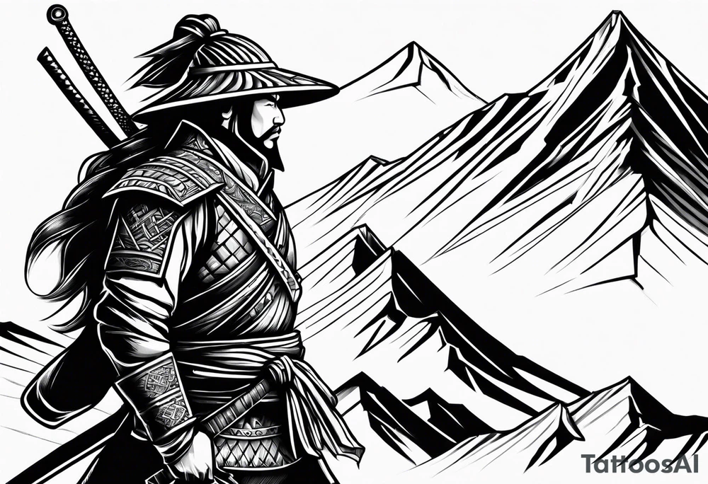 Montagne avec samouraï tattoo idea