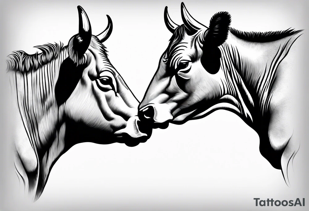 two cow fighting with each other tattoo idea