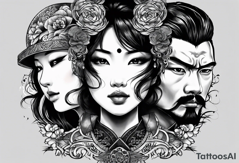 The Japanese say you have three faces. The first face, you show to the world. The second face, you show to your close friends and your family. The third face, you never show anyone. tattoo idea