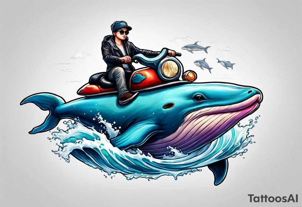 hairless cat riding a whale tattoo idea