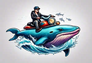 hairless cat riding a whale tattoo idea