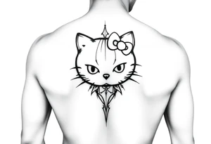 white background, cyber sigilism art / neo primal inspired hello kitty tattoo idea