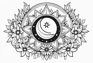 Western floral with sun stars and moon. Mirrored tattoo idea