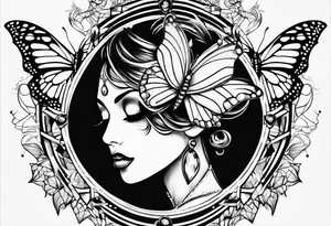 Soft butterfly on Indra's diamond network background tattoo idea