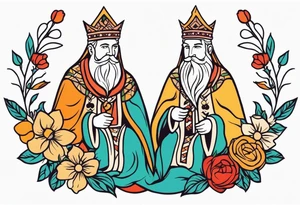 three wise men
old school vintage simple traditional design with vintage flowers surrounding it bold color simple tattoo idea