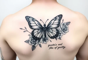 Butterfly,roses, and qoutes tattoo idea