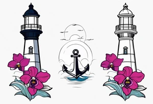 Lighthouse and an anchor and orchids tattoo idea