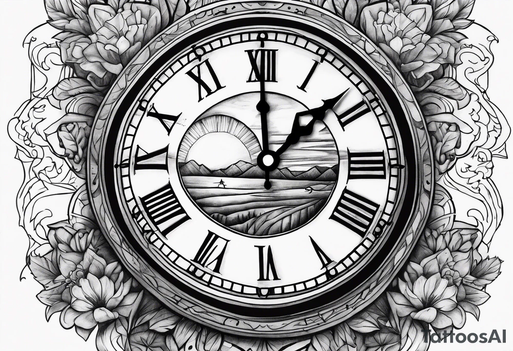 sunset clock tattoo idea