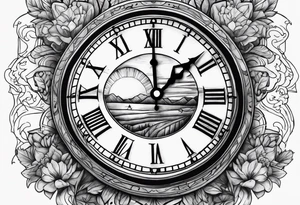 sunset clock tattoo idea