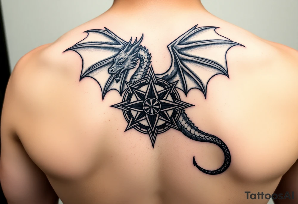 Masculine beautiful painterly dragon with celtic star tattoo idea