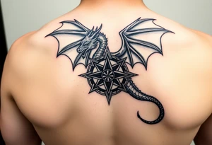Masculine beautiful painterly dragon with celtic star tattoo idea