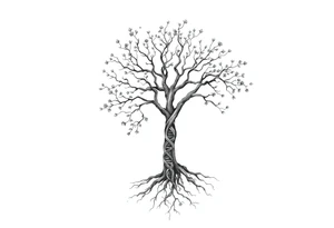 A tree with deep roots or blooming branches symbolizes personal growth, with dna strands as roots tattoo idea