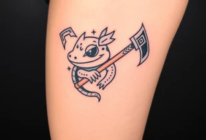 line work cartoon 
axolotl holding an axe tattoo idea