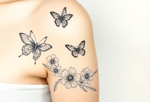 Butterfly, birds, flowers and feathers tattoo idea