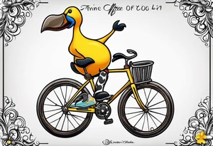 A silly goose riding a drop bar road bike like it’s in the Tour de France tattoo idea